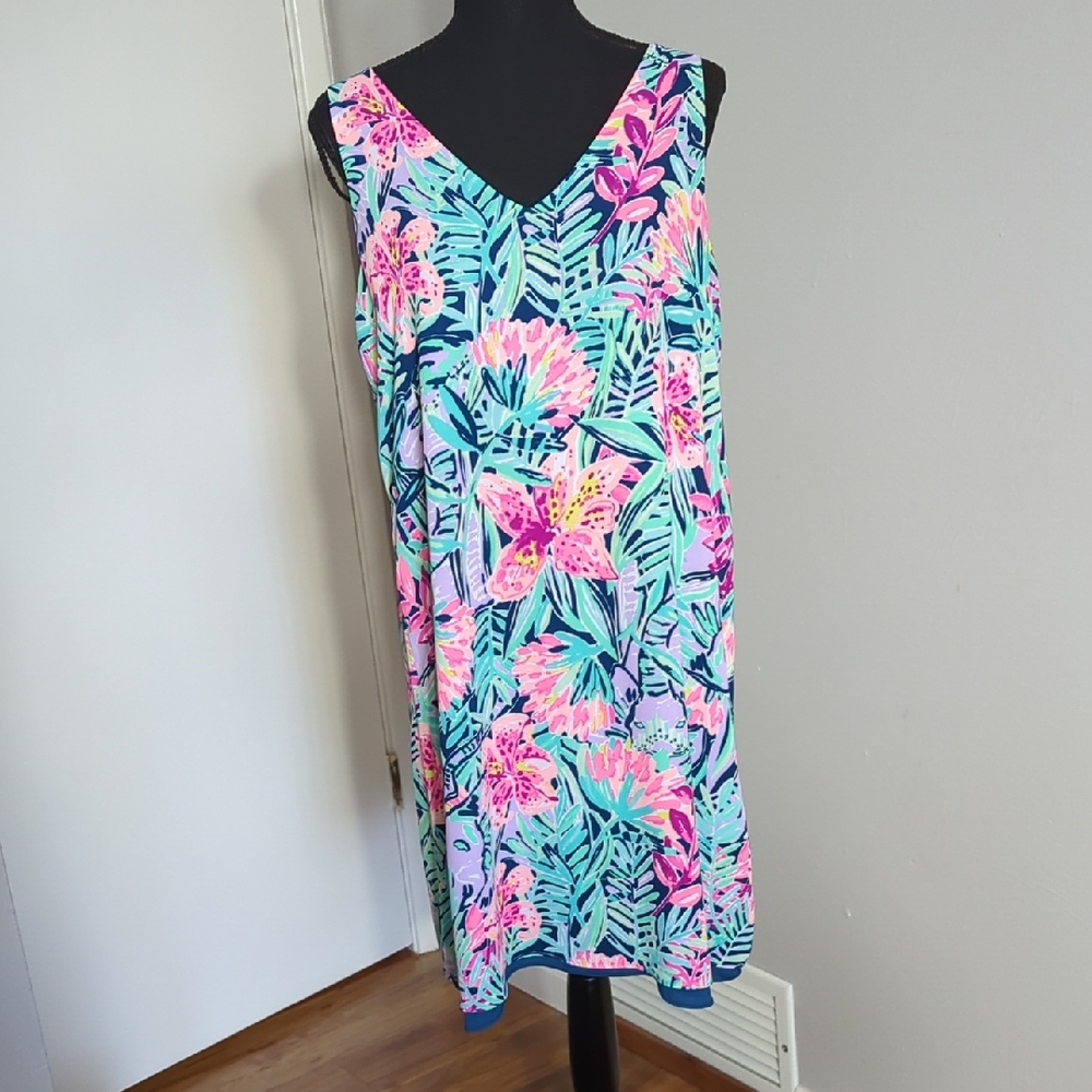 Lilly Pulitzer  LG Blue and Pink Reversible Sleeveless V-Neck Sundress.